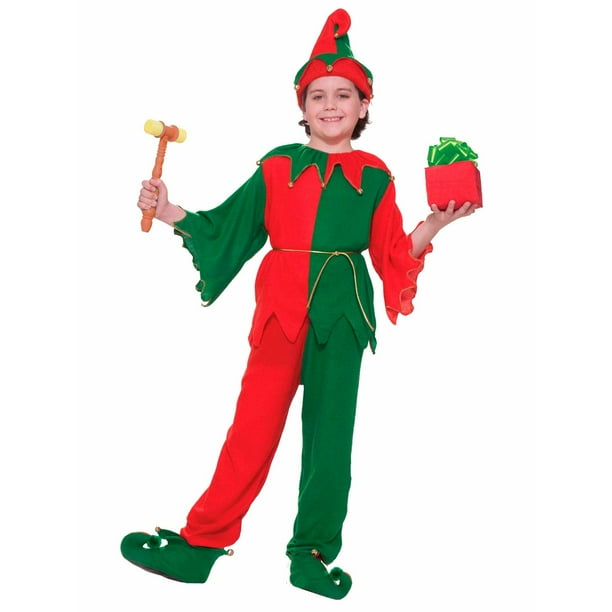 MENS ELF FANCY DRESS COSTUME XMAS CHRISTMAS SANTAS HELPER GREEN RED OUTFIT